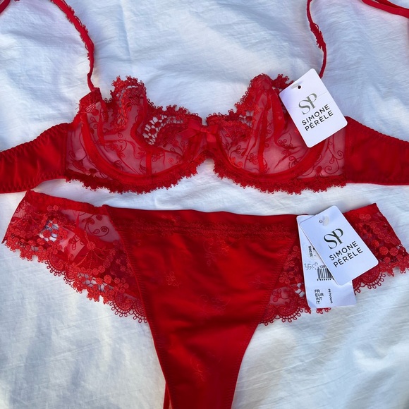 Simone Perele WISH SET demi bra and thong panties in RUBY  BNWT 32c and M thong - Picture 5 of 16
